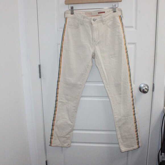 Pilcro Jeans Size 27 Rainbow Mid-Rise Slim Boyfriend Jeans Cream - Picture 1 of 4